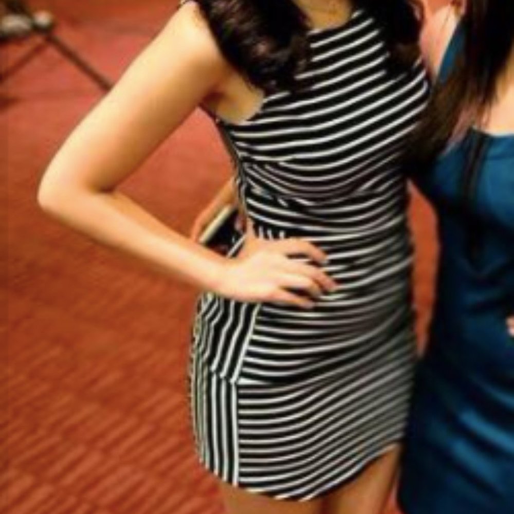 Black and white striped bodycon dress